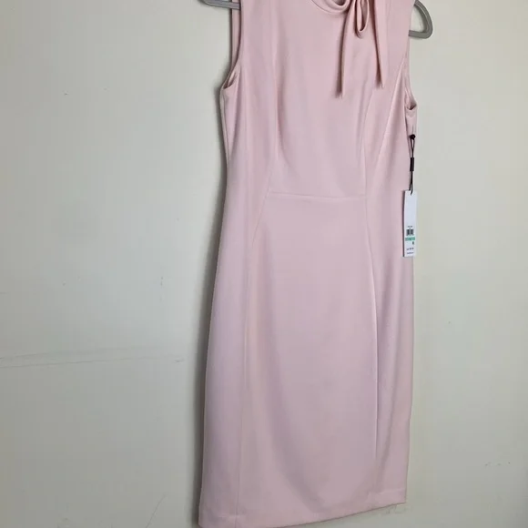 NWT Calvin Klein Women's Sleeveless Seamed Sheath With Tie Neck Pink Size 8 - Picture 4 of 16